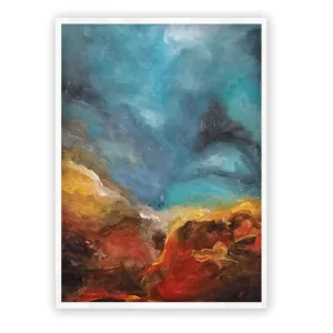 Framed vertical sky blue & red abstract wall art print